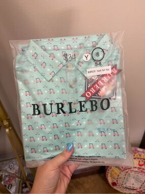 BURLEBO Mint Polo with Pink and Navy Golf Cart Motif